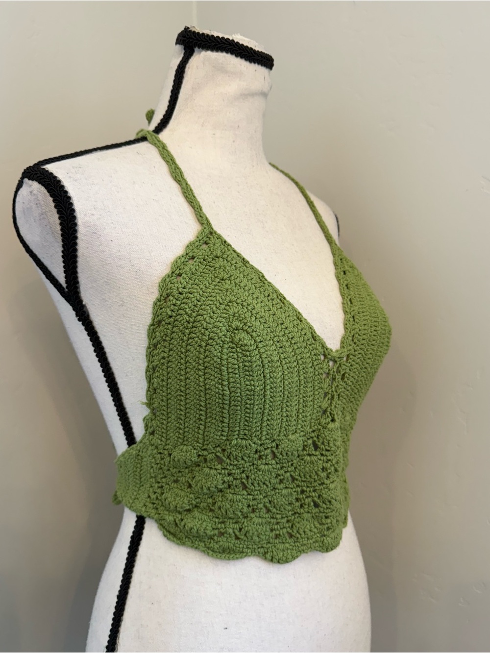 Lakhays Handmade Crochet Halter Top Green Cotton Boho Festival Swim Cover Up - Picture 9 of 13